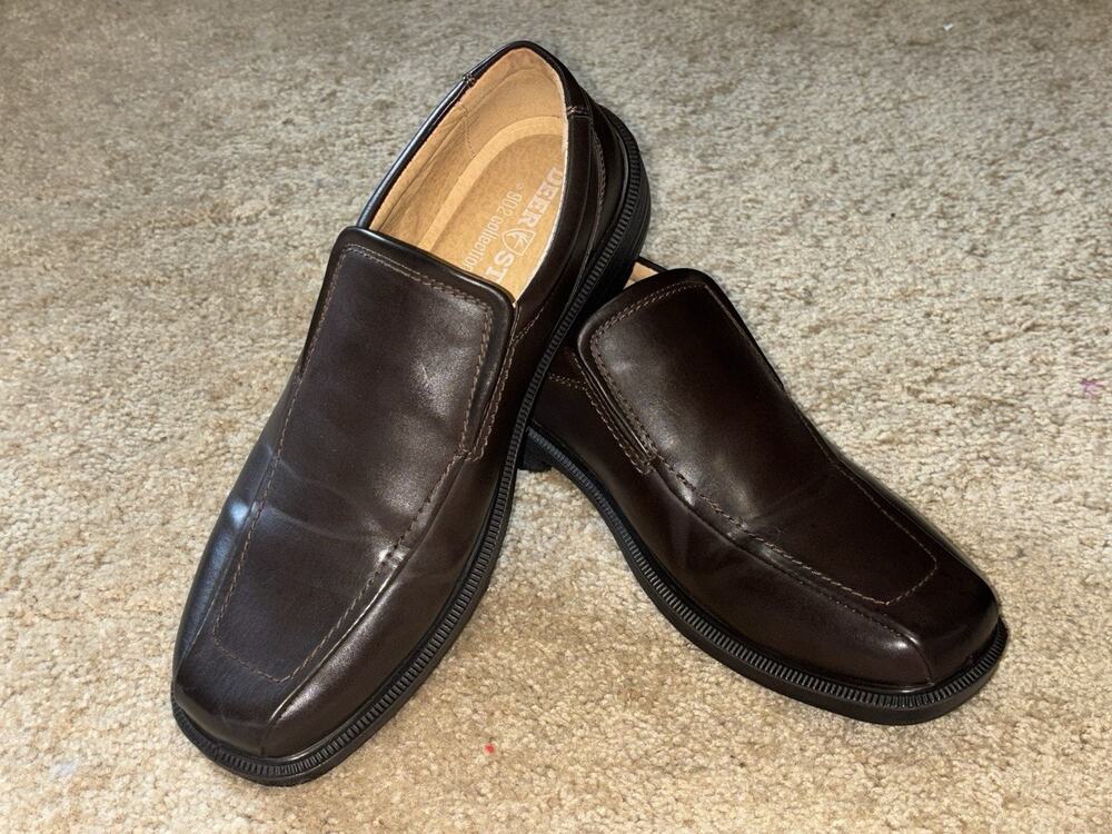 Deer Stags 11.5 M Dark Brown Men’s Slip On Loafers Dress Shoes Faux Leather EUC